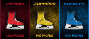 Profile outline of Bauer's hockey skate lines illustrates different fits of Bauer hockey equipment