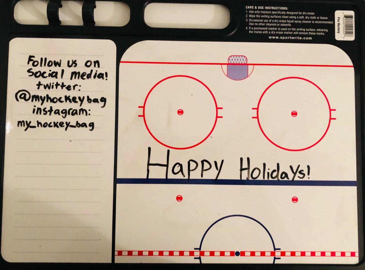 This dry-erase board is one of my recommended hockey-related gifts this holiday season
